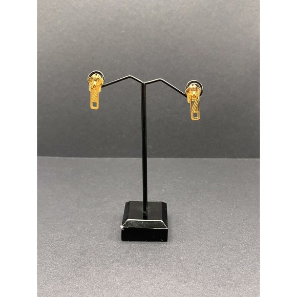 Earrings Gold Tone Zipper Stud VINTAGE - Picture 2 of 5